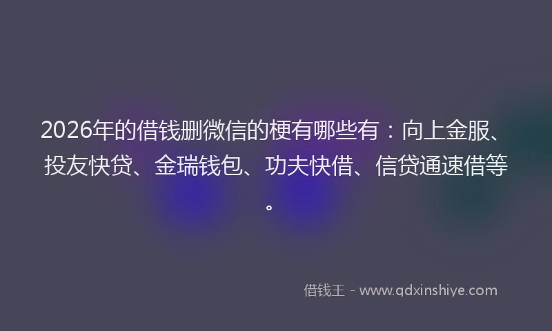 2026年的借钱删微信的梗有哪些有:向上金服、投友快贷、金瑞钱包、功夫快借、信贷通速借等。