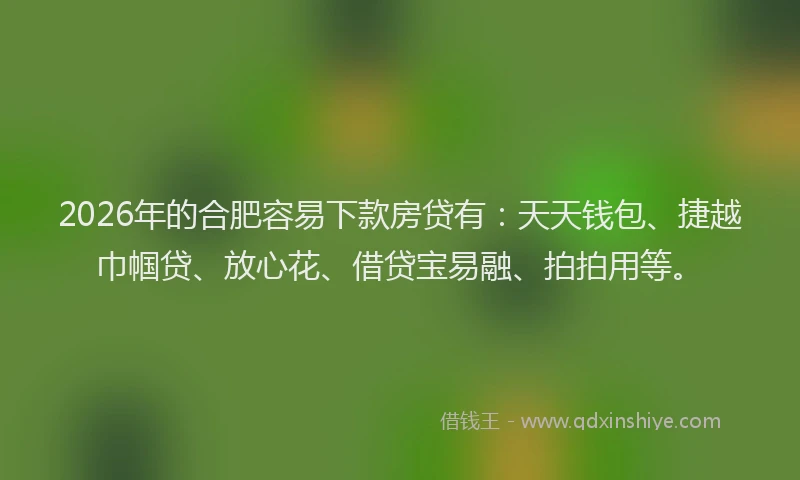 2026年的合肥容易下款房贷有:天天钱包、捷越巾帼贷、放心花、借贷宝易融、拍拍用等。