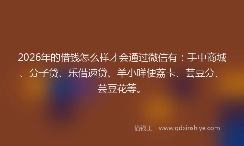 2026年的借钱怎么样才会通过微信有：手中商城、分子贷、乐借速贷、羊小咩便荔卡、芸豆分、芸豆花等。