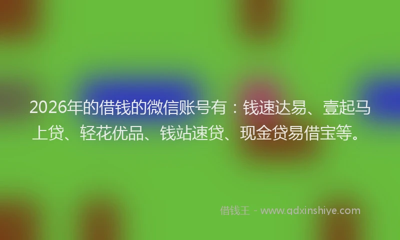 2026年的借钱的微信账号有：钱速达易、壹起马上贷、轻花优品、钱站速贷、现金贷易借宝等。