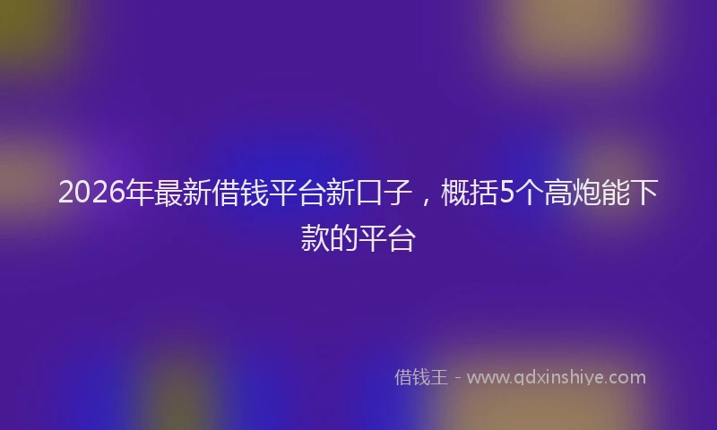 2026年最新借钱平台新口子，概括5个高炮能下款的平台