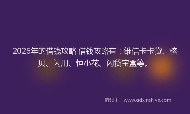 2026年的借钱攻略 借钱攻略有：维信卡卡贷、榕贝、闪用、恒小花、闪贷宝盒等。