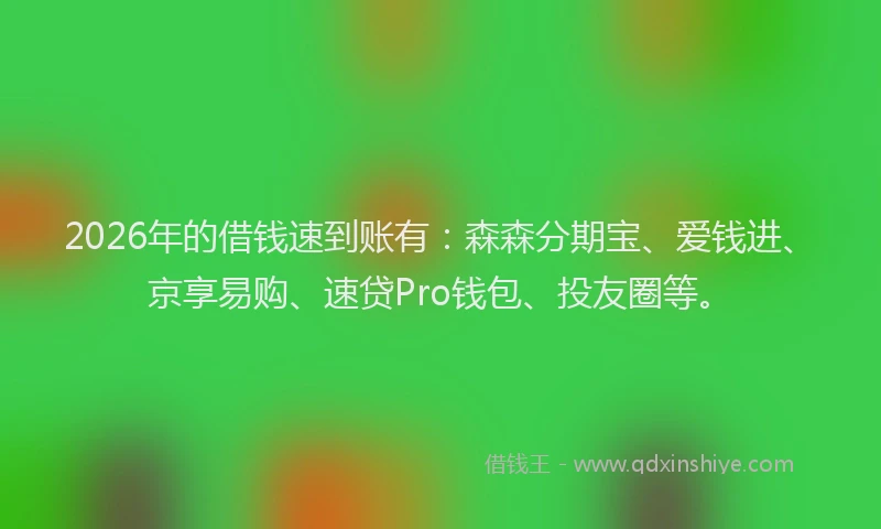2026年的借钱速到账有：森森分期宝、爱钱进、京享易购、速贷Pro钱包、投友圈等。