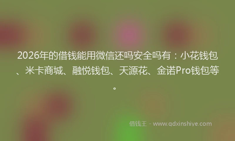 2026年的借钱能用微信还吗安全吗有:小花钱包、米卡商城、融悦钱包、天源花、金诺Pro钱包等。