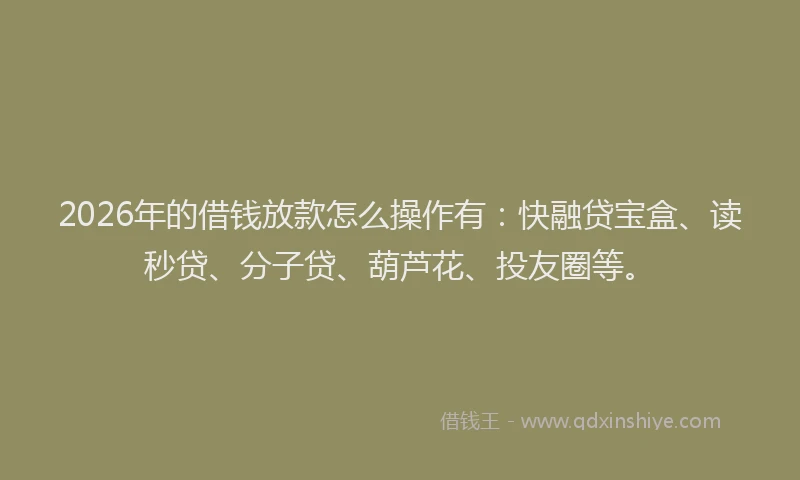 2026年的借钱放款怎么操作有：快融贷宝盒、读秒贷、分子贷、葫芦花、投友圈等。