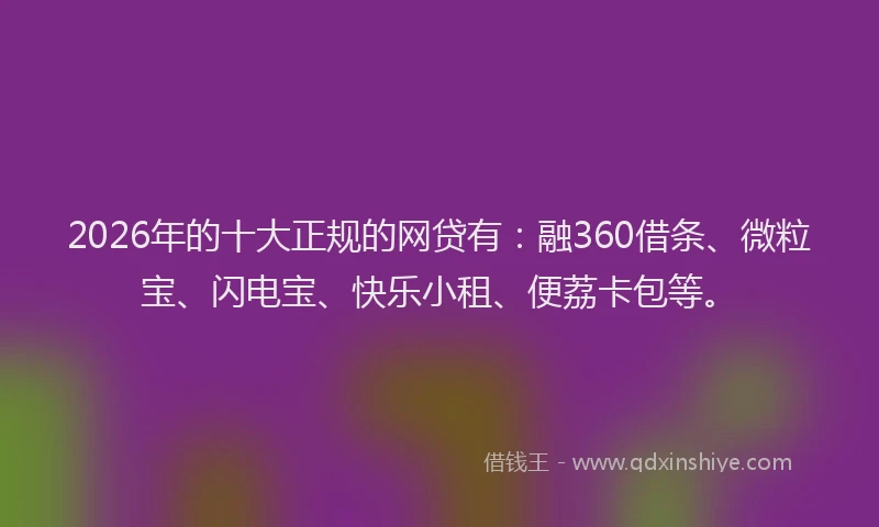 2026年的十大正规的网贷有:融360借条、微粒宝、闪电宝、快乐小租、便荔卡包等。