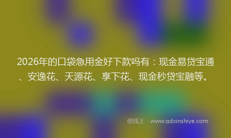 2026年的口袋急用金好下款吗有:现金易贷宝通、安逸花、天源花、享下花、现金秒贷宝融等。