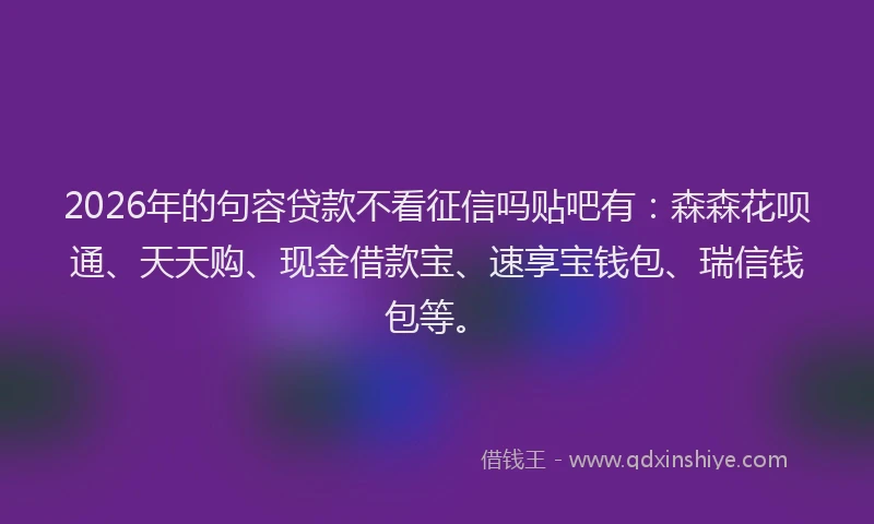 2026年的句容贷款不看征信吗贴吧有:森森花呗通、天天购、现金借款宝、速享宝钱包、瑞信钱包等。