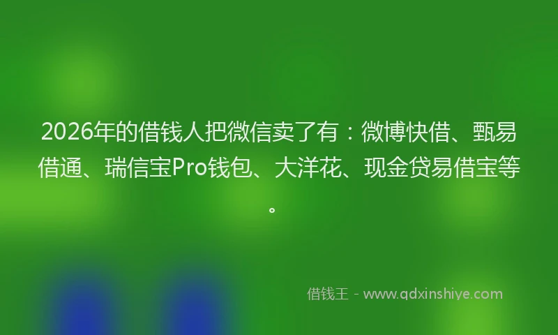 2026年的借钱人把微信卖了有:微博快借、甄易借通、瑞信宝Pro钱包、大洋花、现金贷易借宝等。