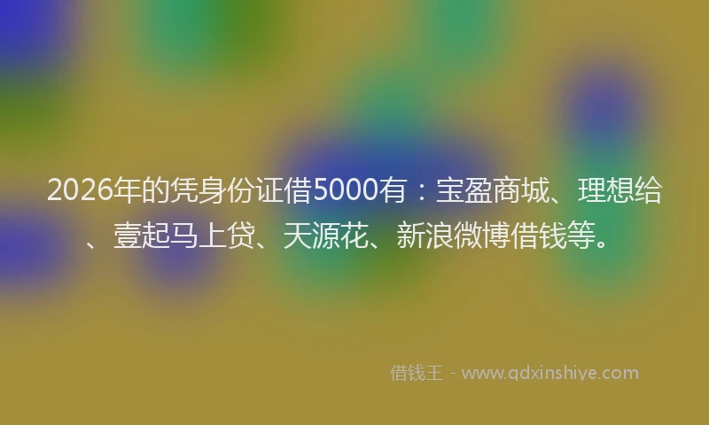 2026年的凭身份证借5000有:宝盈商城、理想给、壹起马上贷、天源花、新浪微博借钱等。