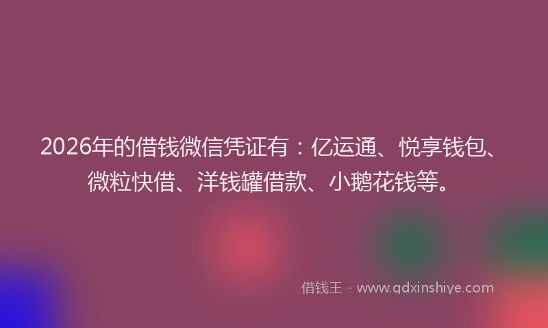 2026年的借钱微信凭证有：亿运通、悦享钱包、微粒快借、洋钱罐借款、小鹅花钱等。