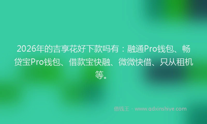 2026年的吉享花好下款吗有:融通Pro钱包、畅贷宝Pro钱包、借款宝快融、微微快借、只从租机等。