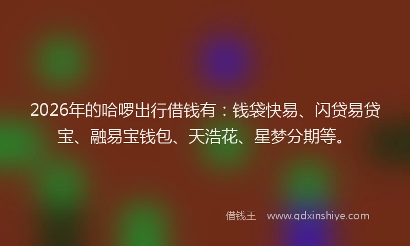 2026年的哈啰出行借钱有:钱袋快易、闪贷易贷宝、融易宝钱包、天浩花、星梦分期等。