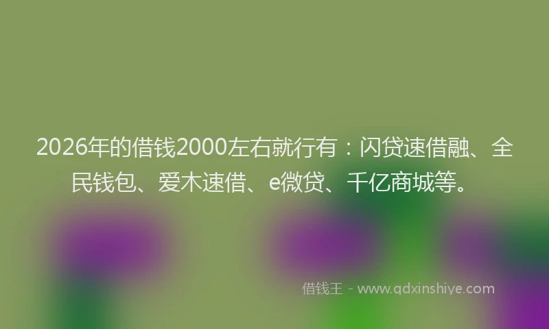 2026年的借钱2000左右就行有:闪贷速借融、全民钱包、爱木速借、e微贷、千亿商城等。