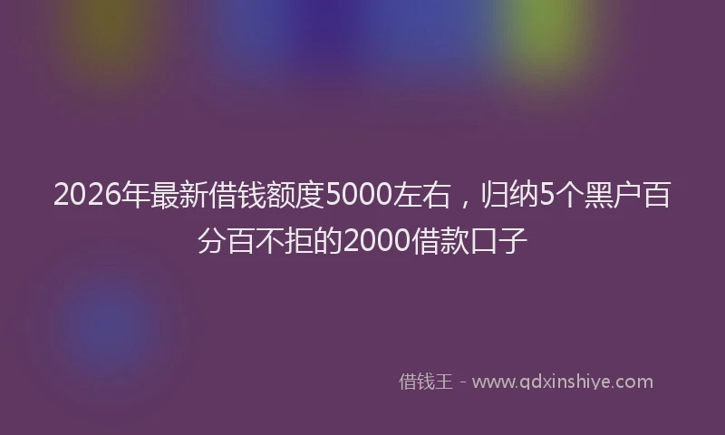 2026年最新借钱额度5000左右，归纳5个黑户百分百不拒的2000借款口子