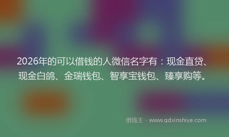 2026年的可以借钱的人微信名字有：现金直贷、现金白鸽、金瑞钱包、智享宝钱包、臻享购等。