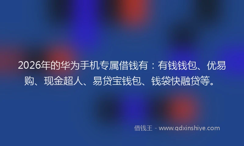 2026年的华为手机专属借钱有:有钱钱包、优易购、现金超人、易贷宝钱包、钱袋快融贷等。