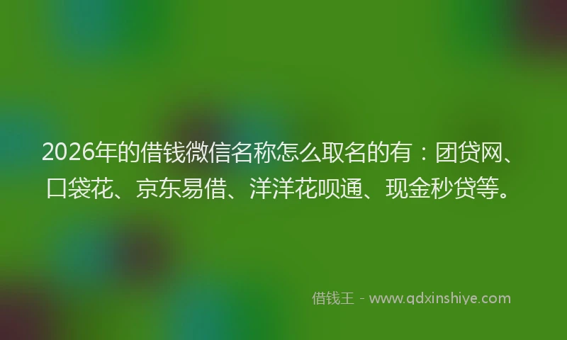 2026年的借钱微信名称怎么取名的有：团贷网、口袋花、京东易借、洋洋花呗通、现金秒贷等。