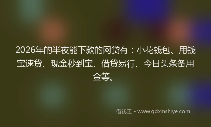2026年的半夜能下款的网贷有:小花钱包、用钱宝速贷、现金秒到宝、借贷易行、今日头条备用金等。