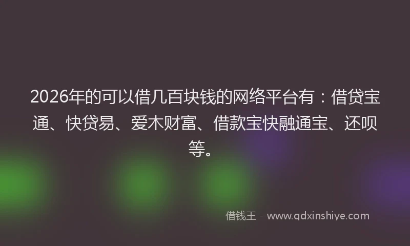 2026年的可以借几百块钱的网络平台有：借贷宝通、快贷易、爱木财富、借款宝快融通宝、还呗等。