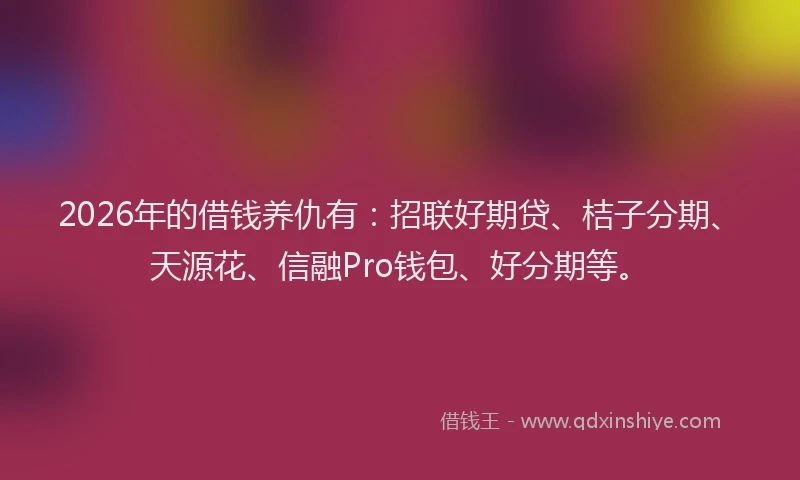 2026年的借钱养仇有:招联好期贷、桔子分期、天源花、信融Pro钱包、好分期等。