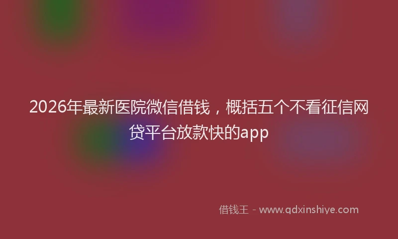 2026年最新医院微信借钱，概括五个不看征信网贷平台放款快的app