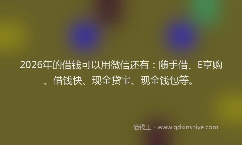 2026年的借钱可以用微信还有:随手借、E享购、借钱快、现金贷宝、现金钱包等。