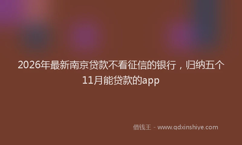 2026年最新南京贷款不看征信的银行，归纳五个11月能贷款的app