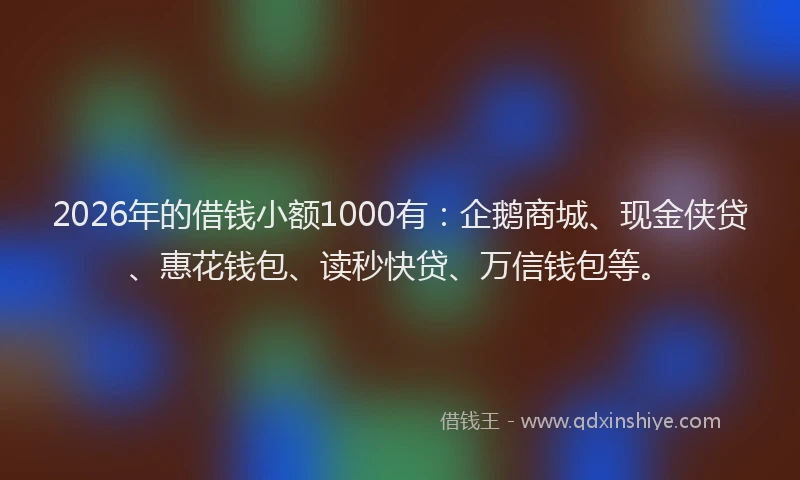 2026年的借钱小额1000有:企鹅商城、现金侠贷、惠花钱包、读秒快贷、万信钱包等。