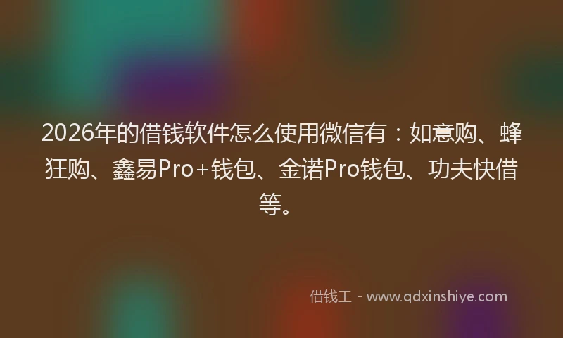 2026年的借钱软件怎么使用微信有：如意购、蜂狂购、鑫易Pro+钱包、金诺Pro钱包、功夫快借等。
