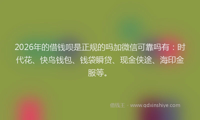 2026年的借钱呗是正规的吗加微信可靠吗有:时代花、快鸟钱包、钱袋瞬贷、现金侠途、海印金服等。