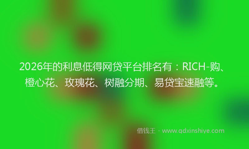 2026年的利息低得网贷平台排名有:RICH-购、橙心花、玫瑰花、树融分期、易贷宝速融等。