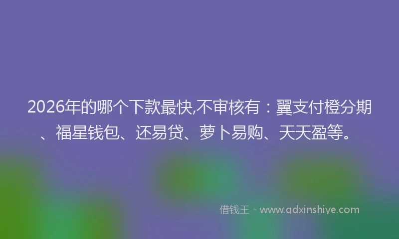2026年的哪个下款最快,不审核有：翼支付橙分期、福星钱包、还易贷、萝卜易购、天天盈等。