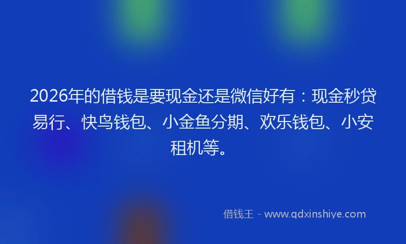 2026年的借钱是要现金还是微信好有：现金秒贷易行、快鸟钱包、小金鱼分期、欢乐钱包、小安租机等。