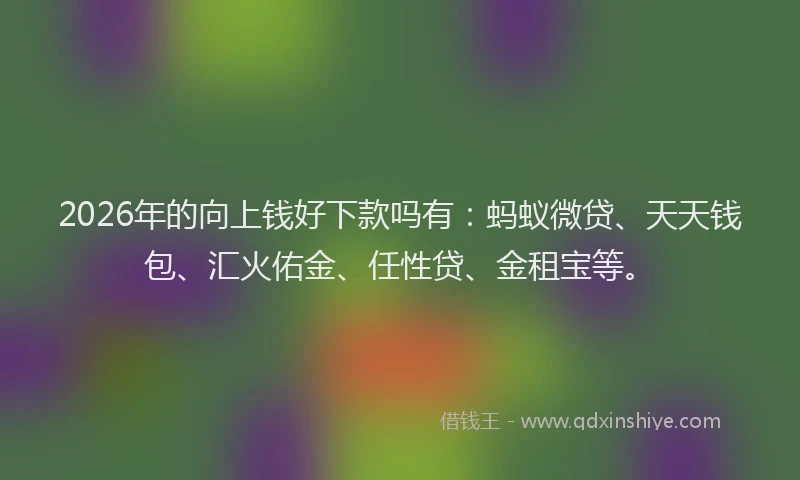 2026年的向上钱好下款吗有：蚂蚁微贷、天天钱包、汇火佑金、任性贷、金租宝等。