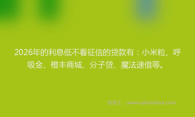 2026年的利息低不看征信的贷款有:小米粒、呼吸金、橙丰商城、分子贷、魔法速借等。