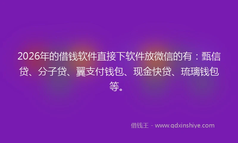 2026年的借钱软件直接下软件放微信的有：甄信贷、分子贷、翼支付钱包、现金快贷、琉璃钱包等。