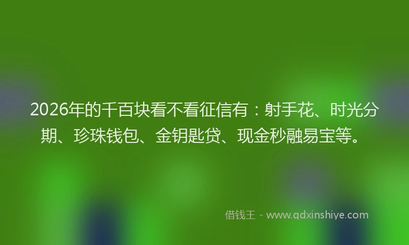 2026年的千百块看不看征信有:射手花、时光分期、珍珠钱包、金钥匙贷、现金秒融易宝等。
