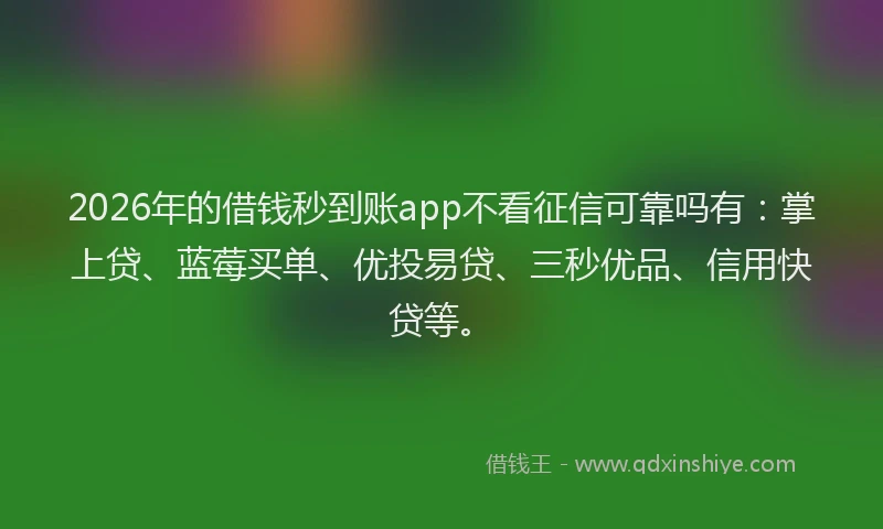 2026年的借钱秒到账app不看征信可靠吗有：掌上贷、蓝莓买单、优投易贷、三秒优品、信用快贷等。