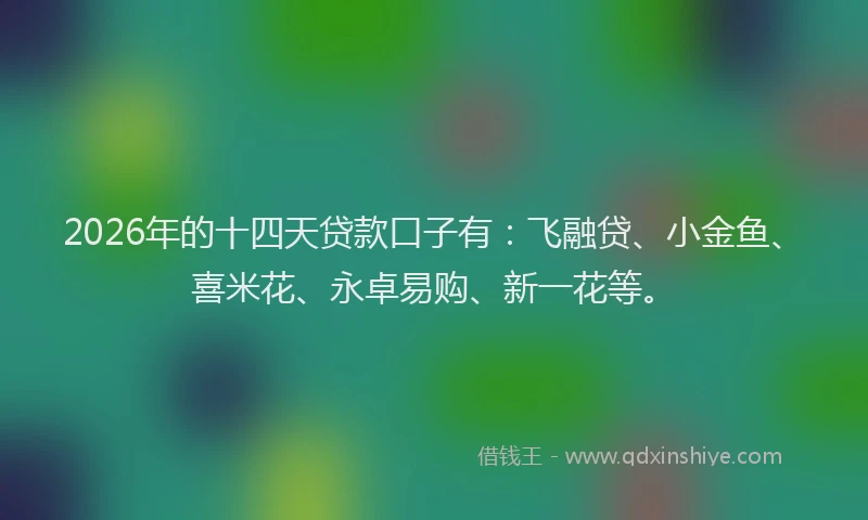 2026年的十四天贷款口子有:飞融贷、小金鱼、喜米花、永卓易购、新一花等。