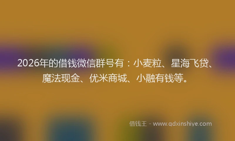 2026年的借钱微信群号有：小麦粒、星海飞贷、魔法现金、优米商城、小融有钱等。