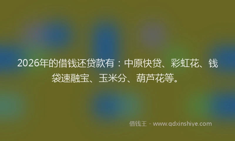 2026年的借钱还贷款有：中原快贷、彩虹花、钱袋速融宝、玉米分、葫芦花等。