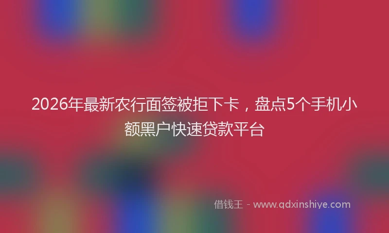 2026年最新农行面签被拒下卡,盘点5个手机小额黑户快速贷款平台
