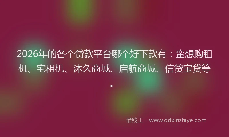 2026年的各个贷款平台哪个好下款有：蛮想购租机、宅租机、沐久商城、启航商城、信贷宝贷等。