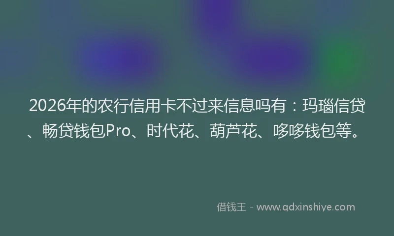 2026年的农行信用卡不过来信息吗有：玛瑙信贷、畅贷钱包Pro、时代花、葫芦花、哆哆钱包等。