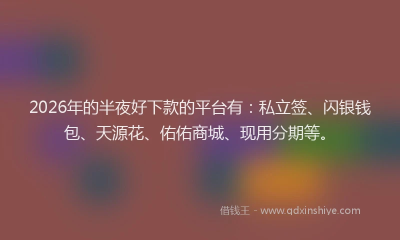 2026年的半夜好下款的平台有:私立签、闪银钱包、天源花、佑佑商城、现用分期等。