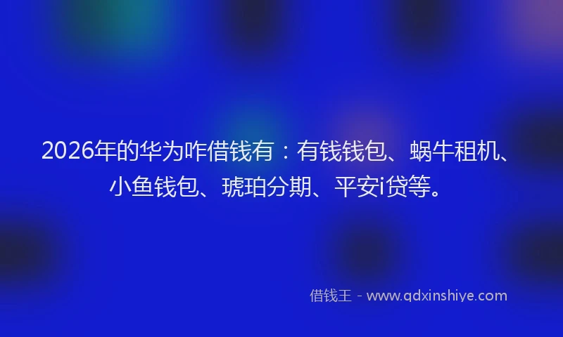 2026年的华为咋借钱有:有钱钱包、蜗牛租机、小鱼钱包、琥珀分期、平安i贷等。