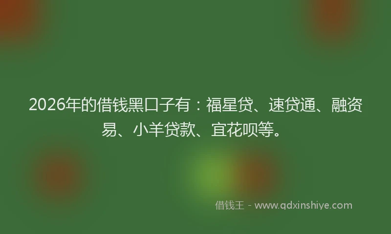 2026年的借钱黑口子有：福星贷、速贷通、融资易、小羊贷款、宜花呗等。