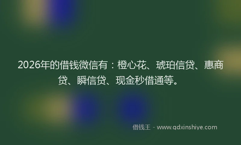 2026年的借钱微信有：橙心花、琥珀信贷、惠商贷、瞬信贷、现金秒借通等。