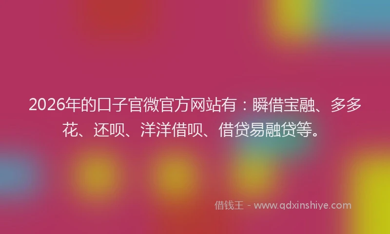 2026年的口子官微官方网站有：瞬借宝融、多多花、还呗、洋洋借呗、借贷易融贷等。